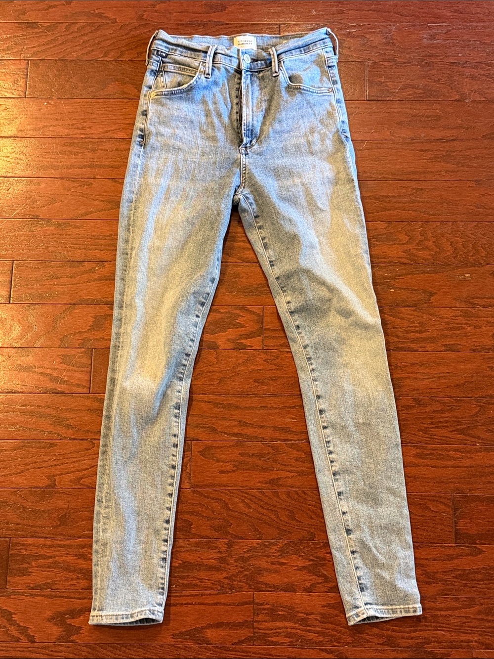 Citizens of Humanity light blue denim jeans with tan stitching